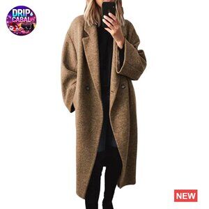Classic Wool Trench Coat Double Breasted Notch Lapel Elegant Winter Coat